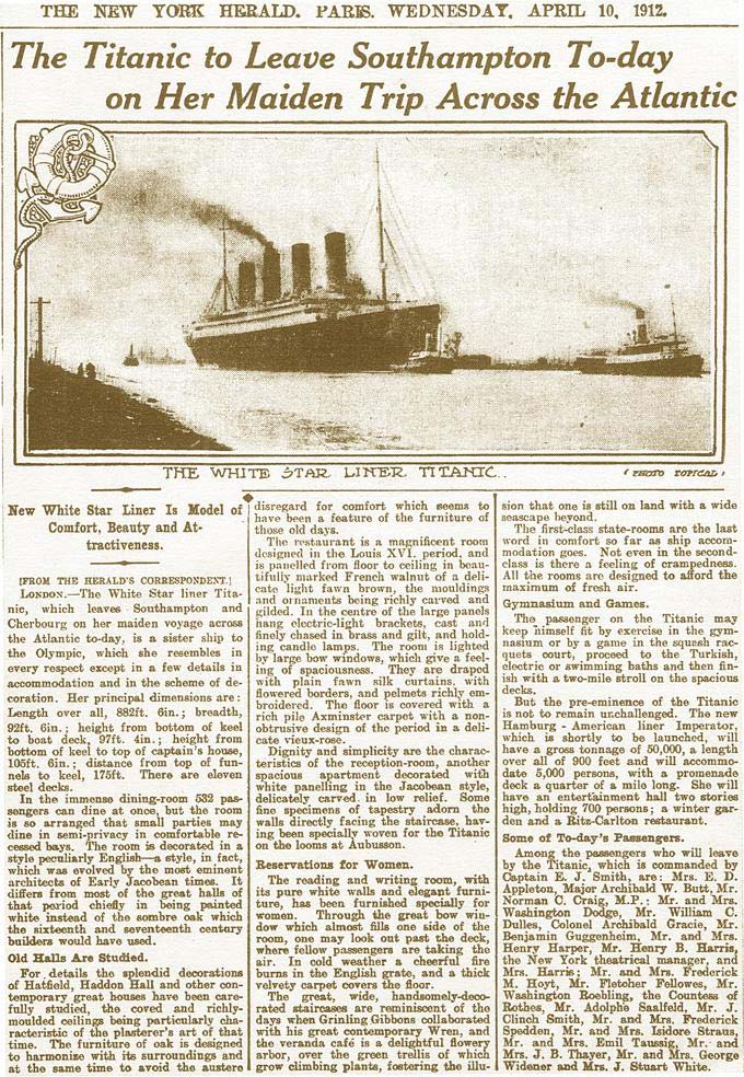 Titanic news article.
